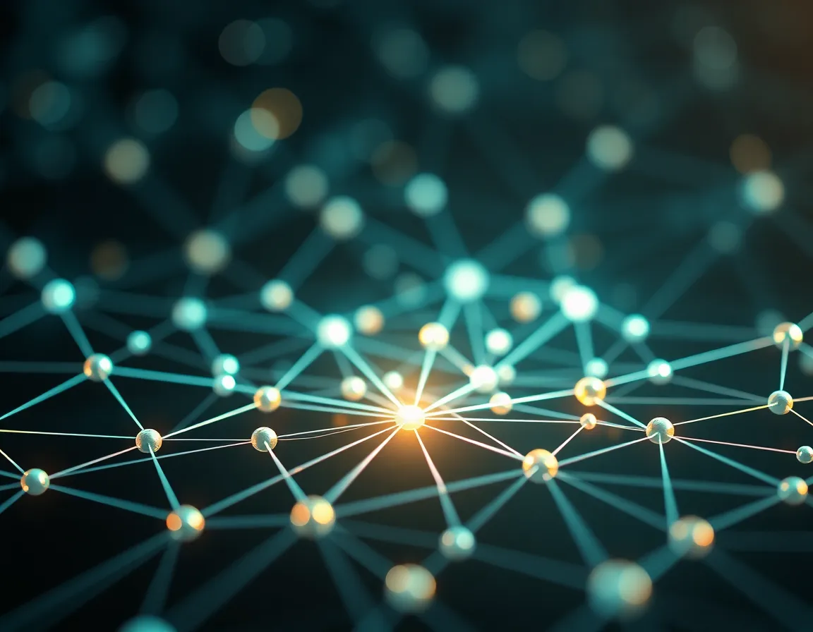 Abstract visualization of a blockchain network with interconnected nodes.