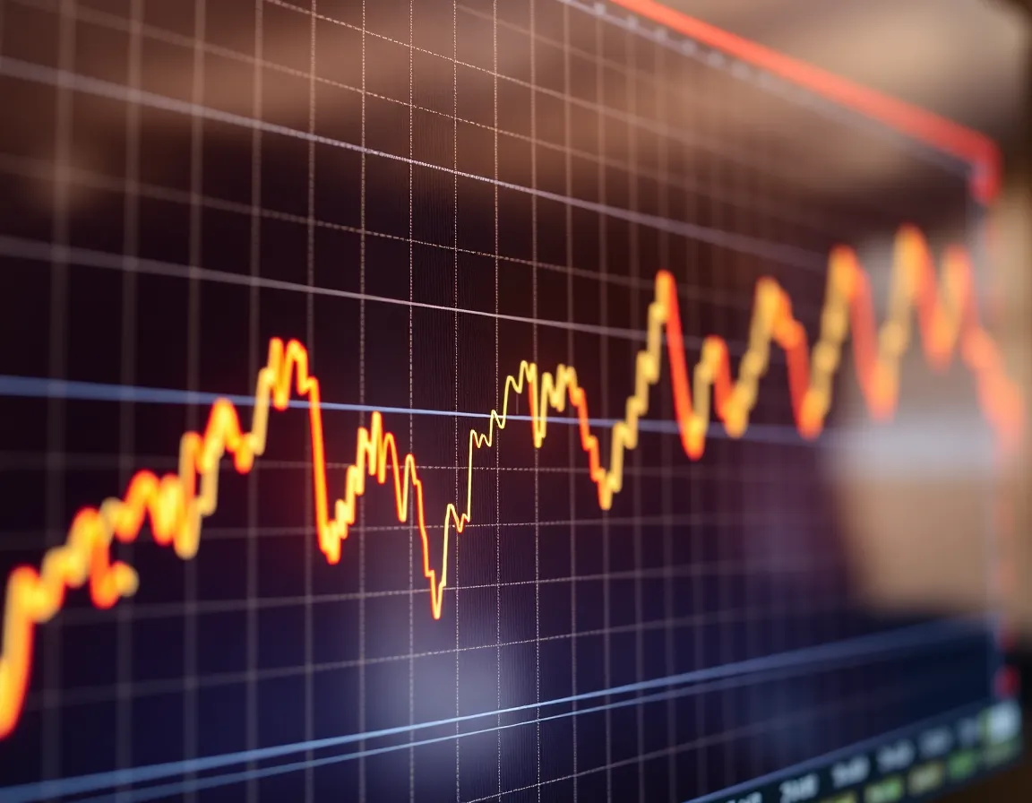Digital chart showing stock market trends with glowing lines.